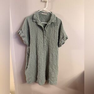 Abercrombie & Fitch Sage Green Textured Short-Sleeve Tunic Dress